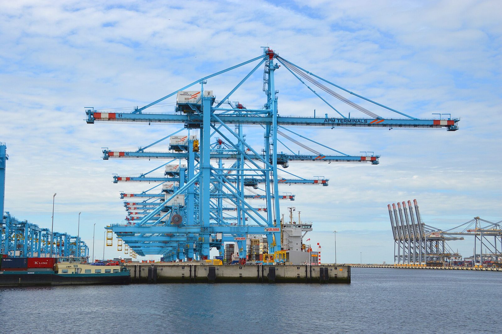 Container cranes and stacked containers at the Port of Rotterdam