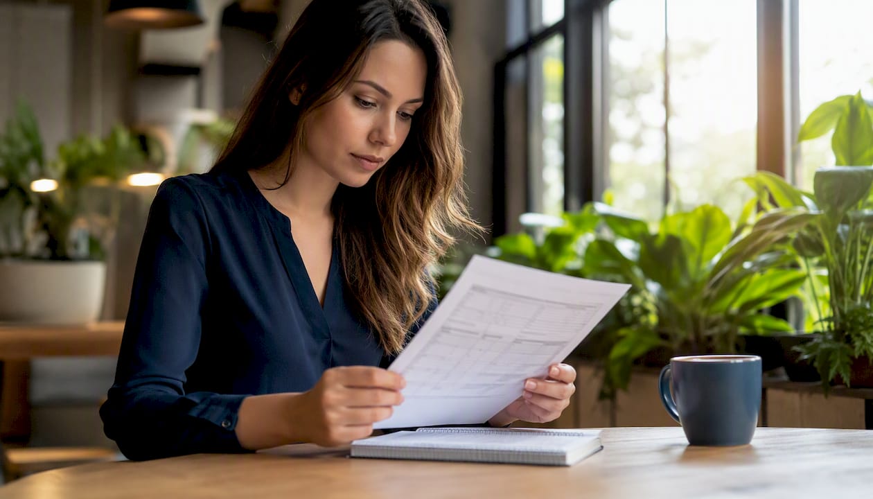 Payroll specialist reviewing wage calculation sheet